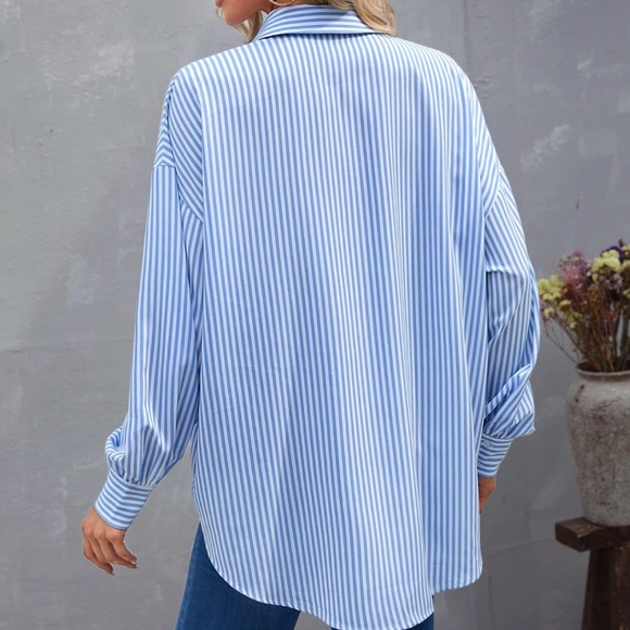 Classic Oversized Striped Button Down Boyfriend Shirt - Picture 4 of 8